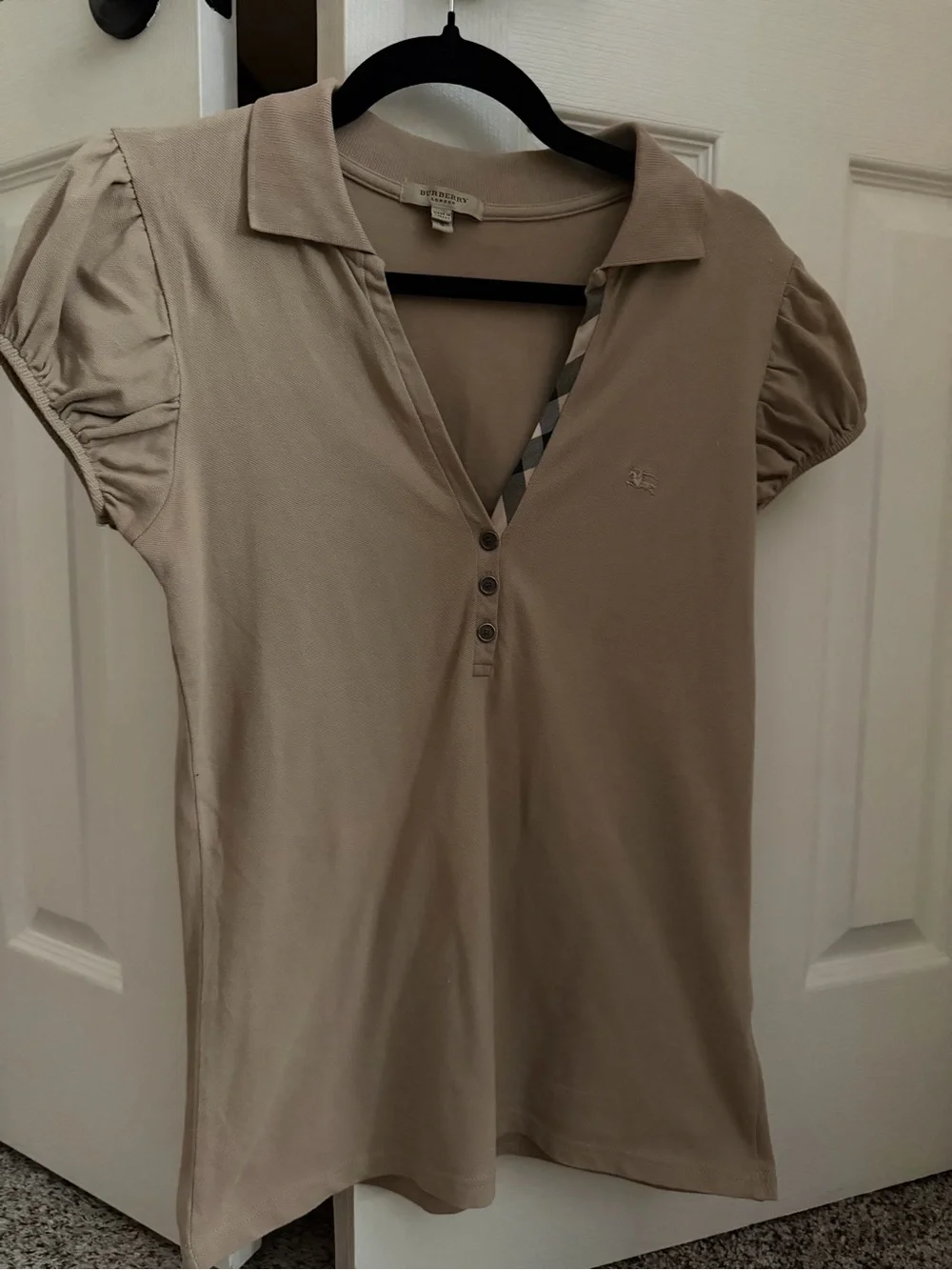 Burberry Cream Polo Top with Puff Sleeves